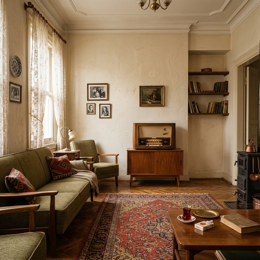 1940s Turkish domestic living room architectural reconstruction study.